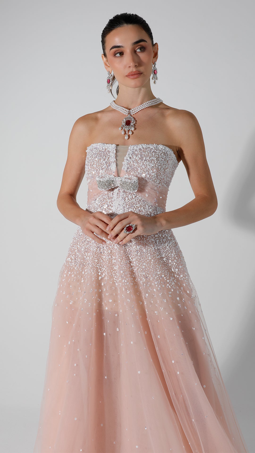 Bow Peep Eyelet Knit Dress in Pink and Green