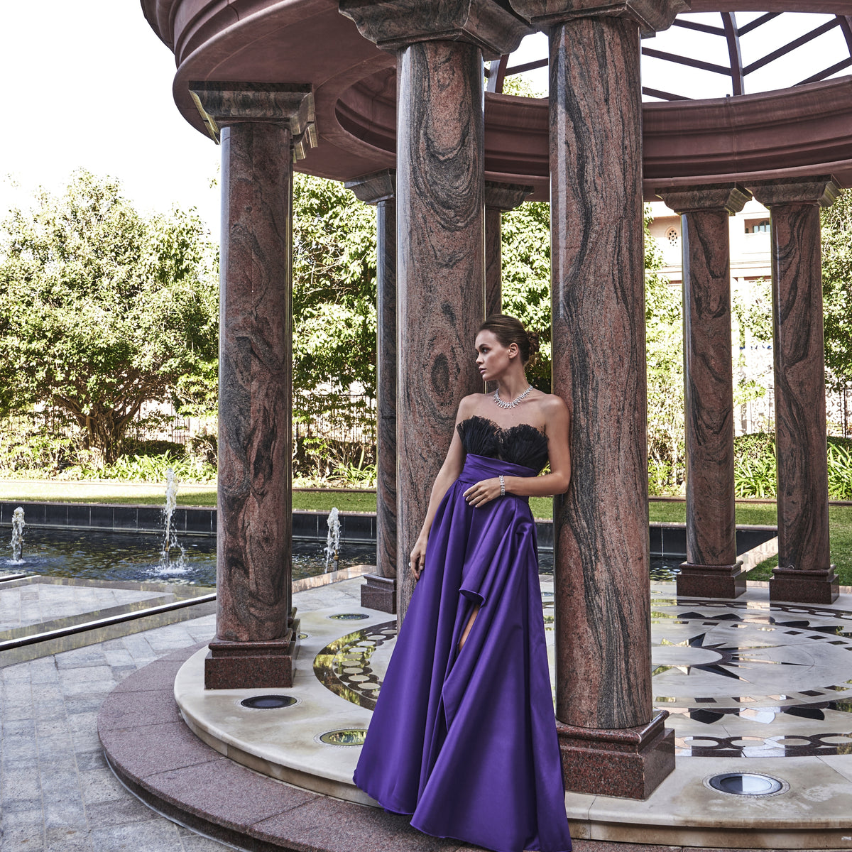 Purple Taffeta Pleated Dress — Hanayen Couture