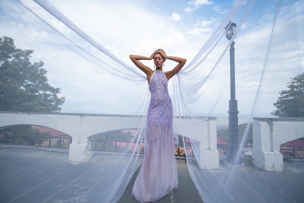 Lilac sales backless dress